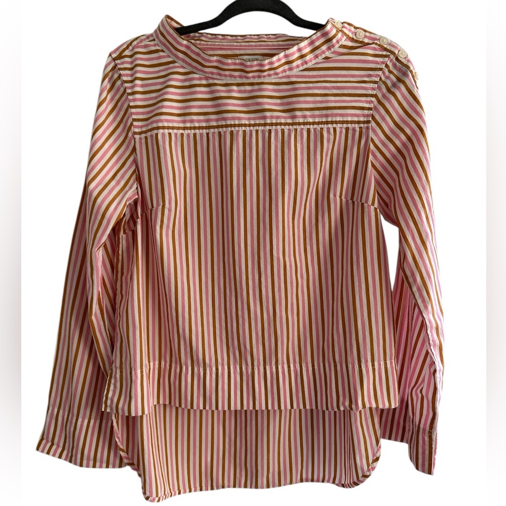 J Crew Retro Pink/Brown Striped Mock Neck Top